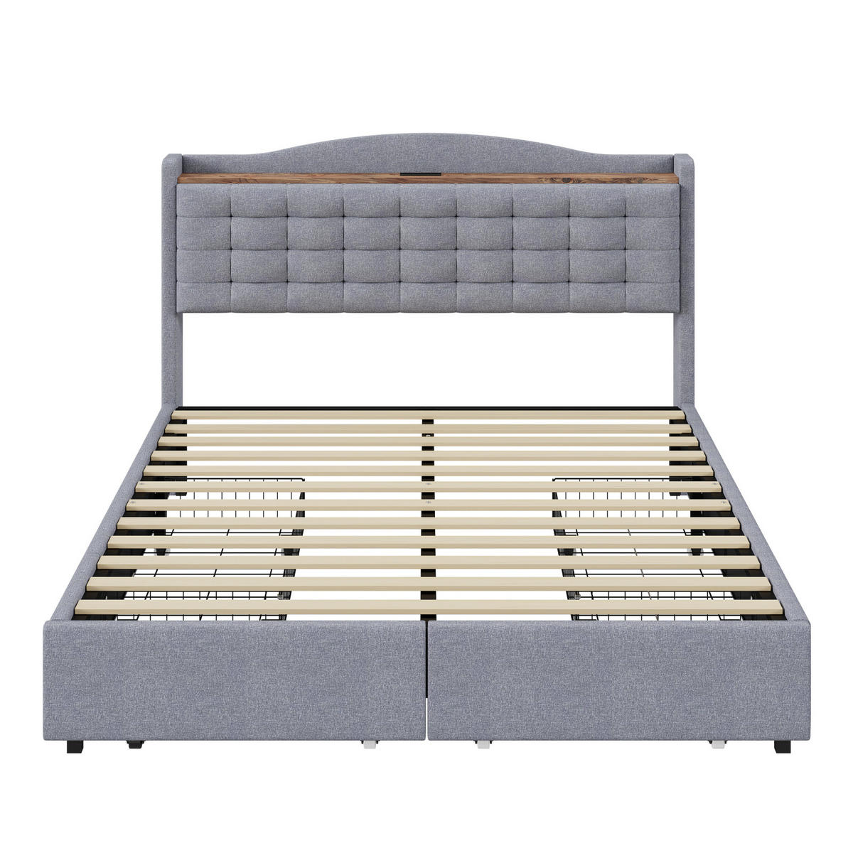 POLSTERBETT 140x200 cm mit USB, 4 Schubladen, Lattenrost, Grau - Grau, Holz (140/200cm)