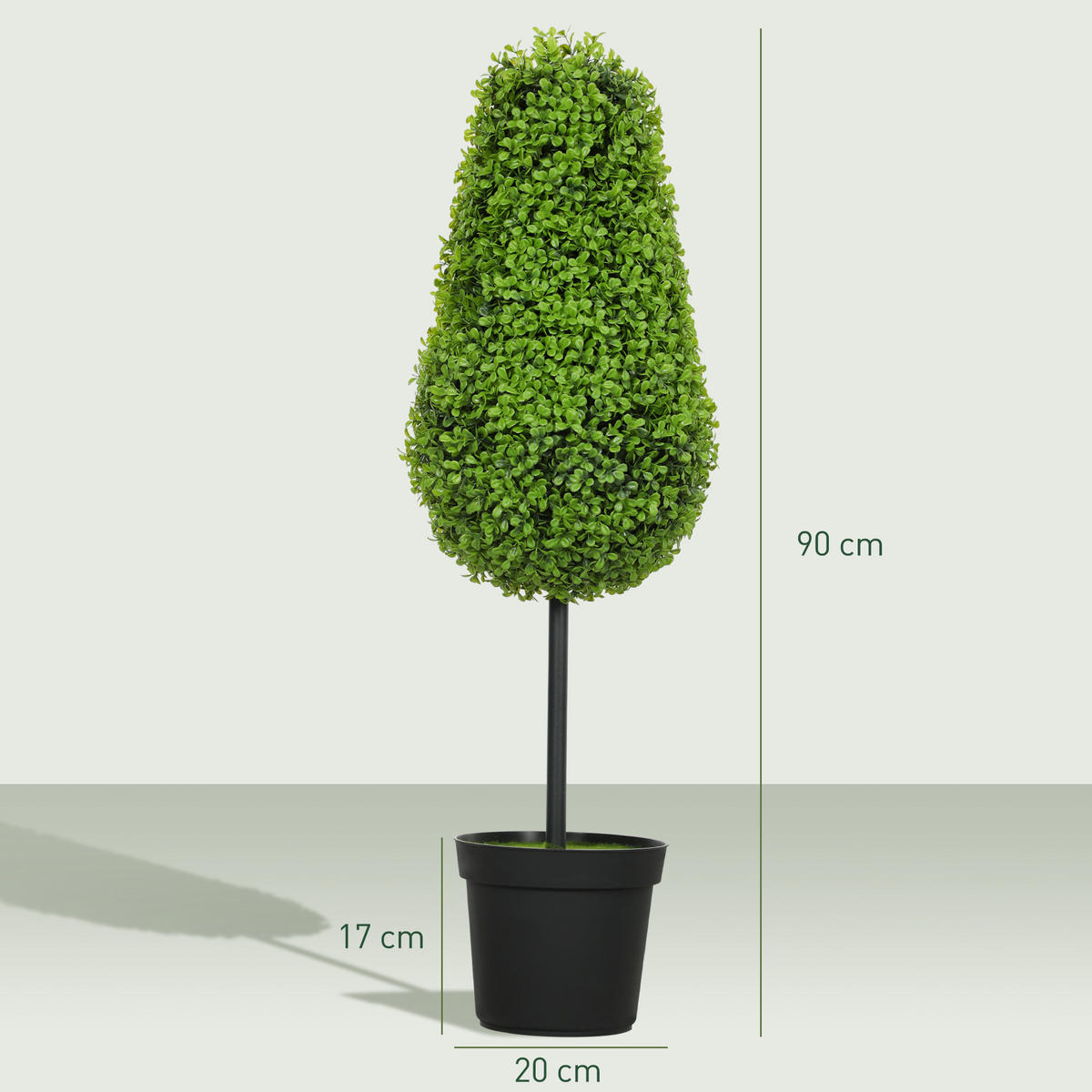 2ER Set Künstliche Buchsbaum 90cm Kunstpflanze in Tränenform Fake Plant wie echt - Schwarz/Grün, Kunststoff (90cm) - HOMCOM