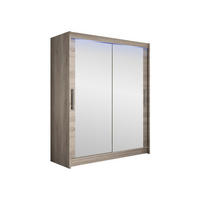 SCHWEBETÜRENSCHRANK Westa XI, mit RGB LED Beleuchtung - Silberfarben/Trüffeleichefarben, Holzwerkstoff/Metall (150/200/58cm) - MIRJAN24