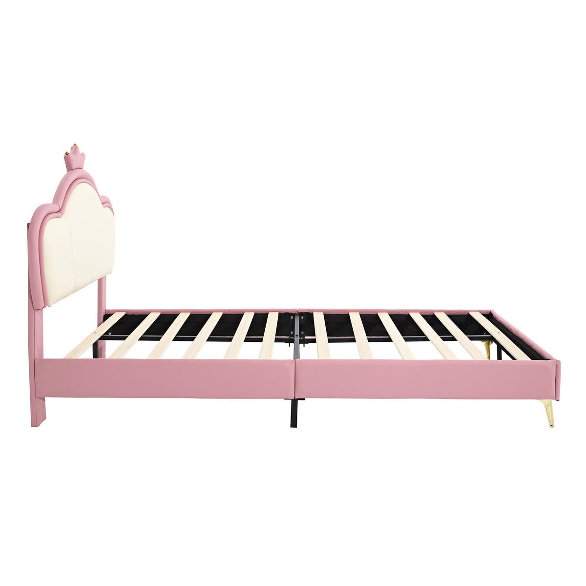POLSTERBETT 207x95,5x112 mit Kunstleder-Bezug, Kopfteil mit Krone und weichen Schutzkanten, für Liegefläche 90x200, rosa - Rosa, Kunststoff (90/200cm) - Luhomfu