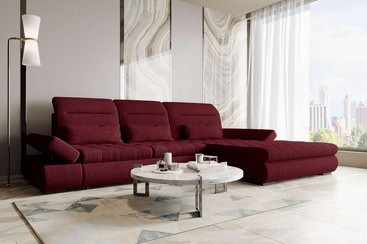 ECKSOFA Toscana Plus Velours inkl. Schlaffunktion - Bordeaux, Textil (300/179cm) - 99rooms