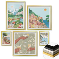 WANDBILDER 5er Set - 50x50 cm & 20x30 cm & 40x60 cm Goldrahmen - Meereslandschaften, Zitrusfrüchte - Goldfarben, Kunststoff (40/60cm) - ArtPrintCave