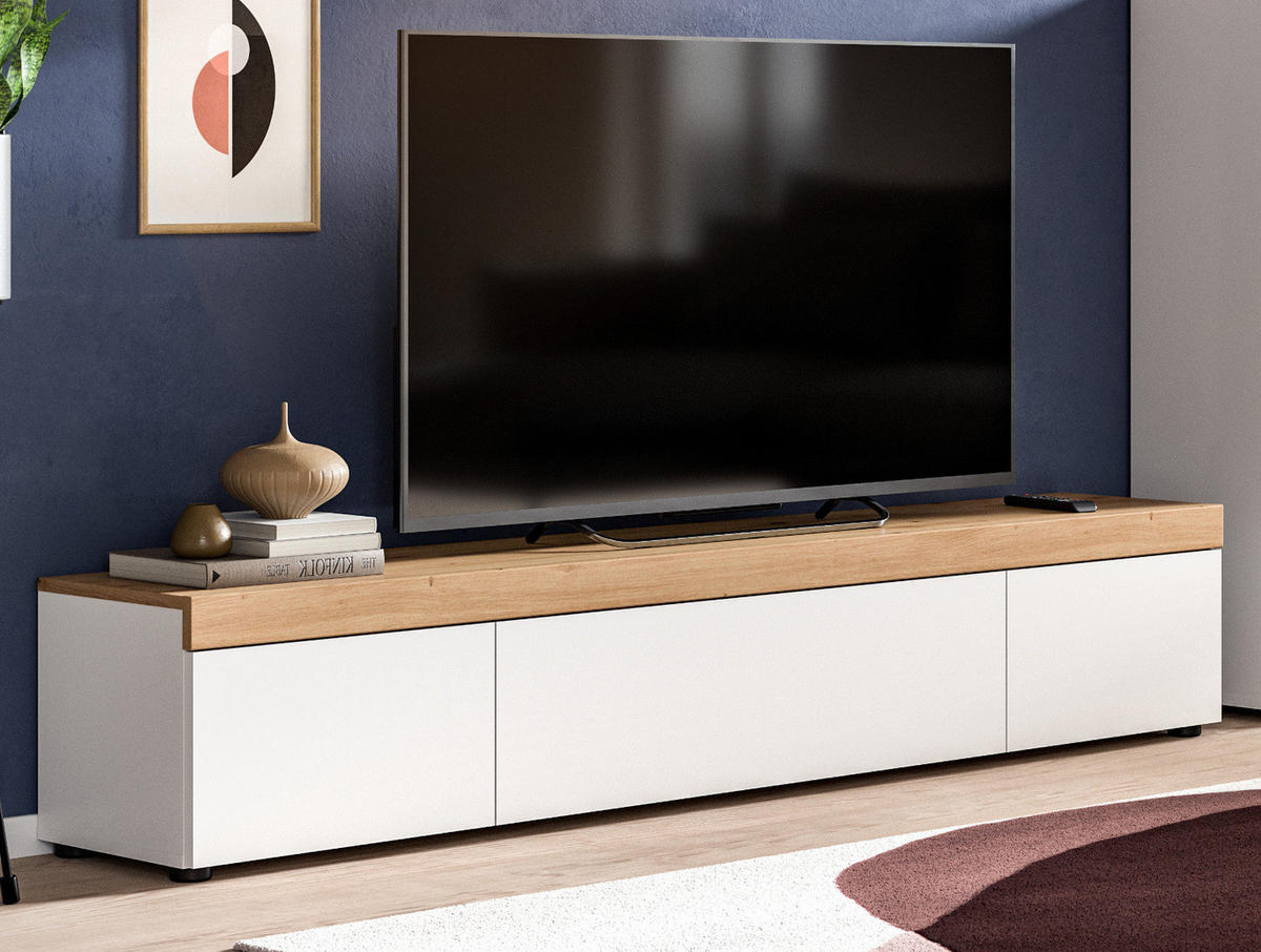 TV-LOWBOARD weiß, Eiche 180 cm, TV-Unterteil stehend/hängend - Schwarz/Weiß, Holzwerkstoff/Kunststoff (180/34/33cm) - Inn.Furn