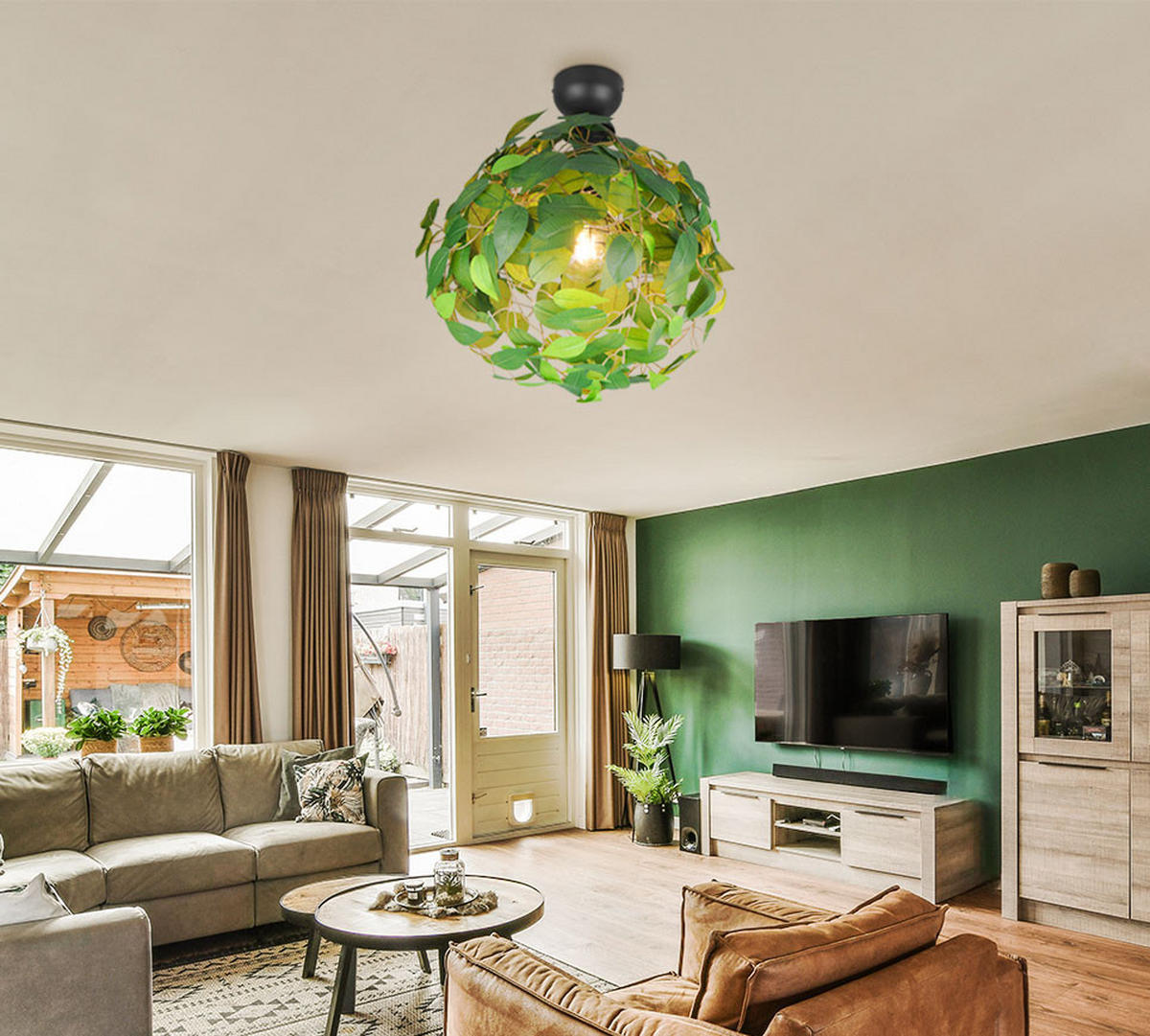 DECKENLEUCHTE Leavy Grün - Grün, Metall (38/38/58cm)