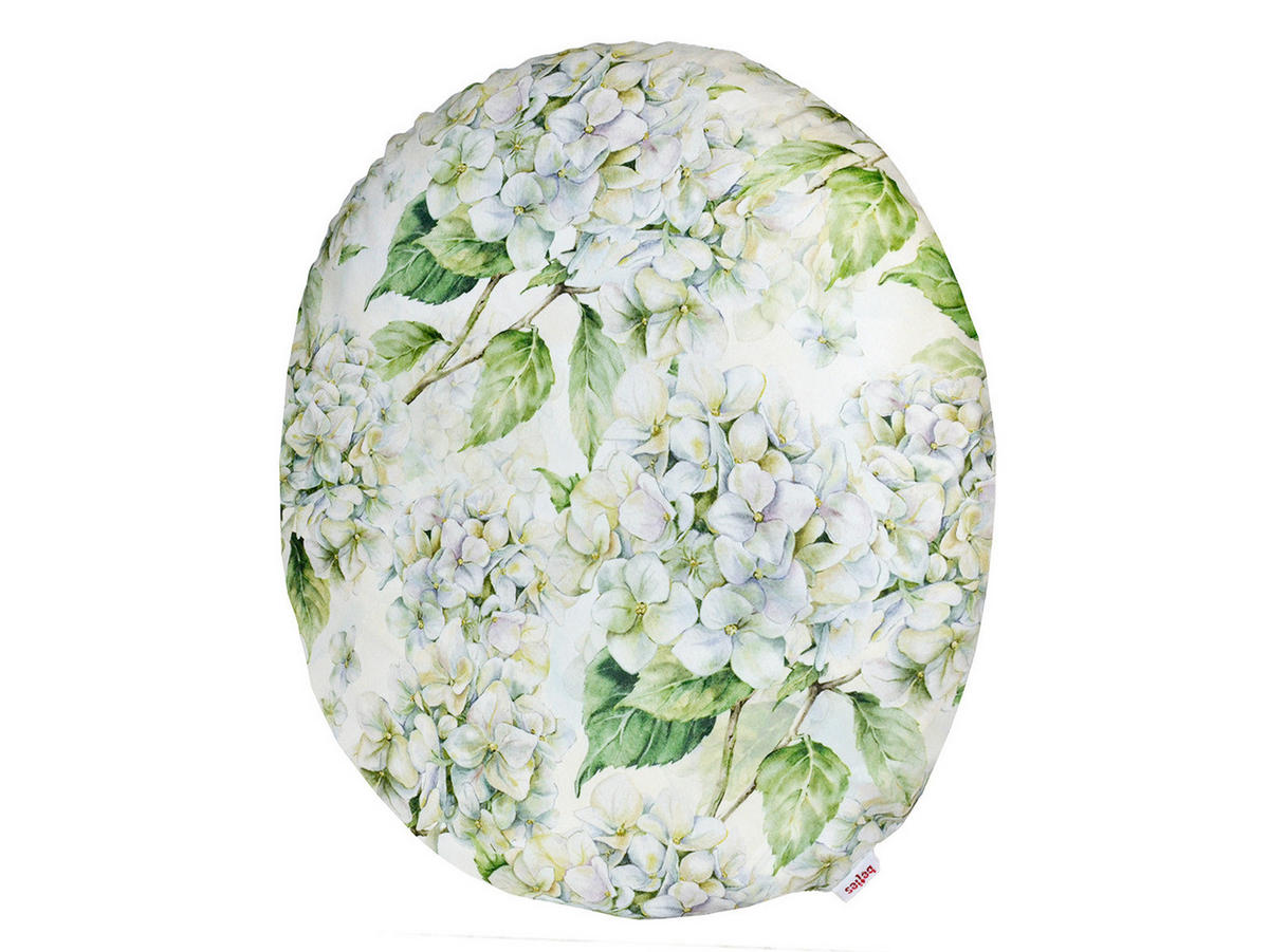 KISSENHÜLLE Rund Landlust-Hortensie weiß 50 cm Ø - Weiß/Grün, Textil (50/50cm) - beties Heimtextil