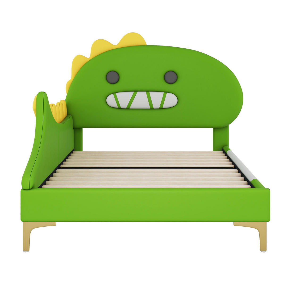 KINDERBETT 90/200 cm als Flachbett mit Cartoon-Dinosaurier-Design aus PU und MDF, Grün - Grün, Kunststoff (90/200cm) - Redom