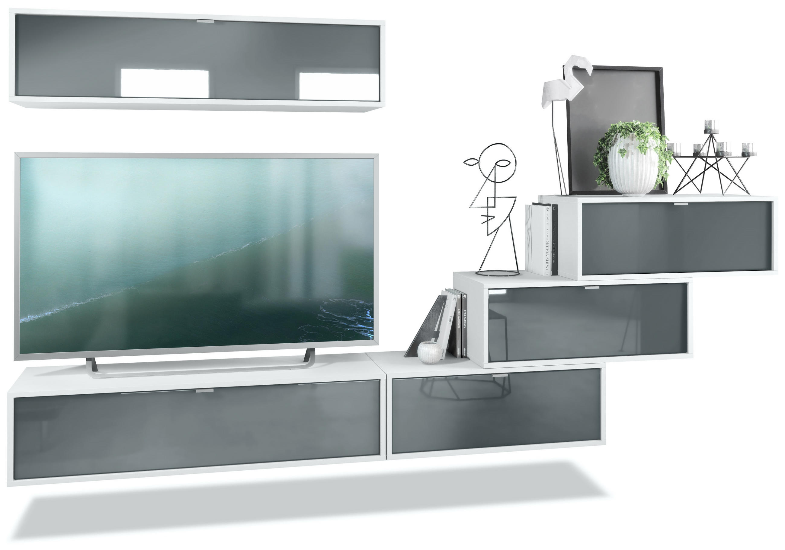 Vladon Wohnwand Grau 275x180x37 cm
