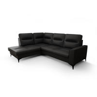 ECKSOFA KONGO RBN14, Eckcouch in L-Form mit Schlaffunktion, Farbe: Schwarz, Kunstleder, Ottomane Links - Schwarz, Textil (260/200cm) - O-Sofa