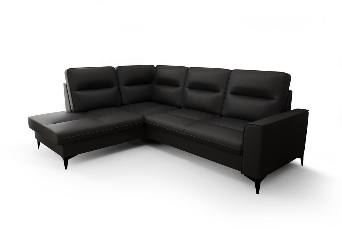 ECKSOFA KONGO RBN14, Eckcouch in L-Form mit Schlaffunktion, Farbe: Schwarz, Kunstleder, Ottomane Links - Schwarz, Textil (260/200cm) - O-Sofa