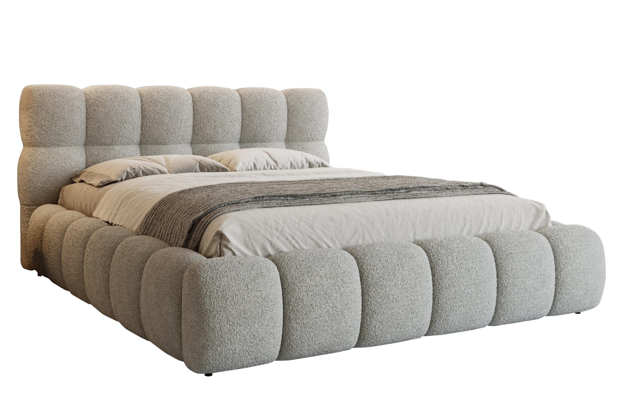 POLSTERBETT LUVA 180/200 in Boucle Hellgrau - Hellgrau, Holz/Holzwerkstoff (180/200cm) - Deine Möbel 24