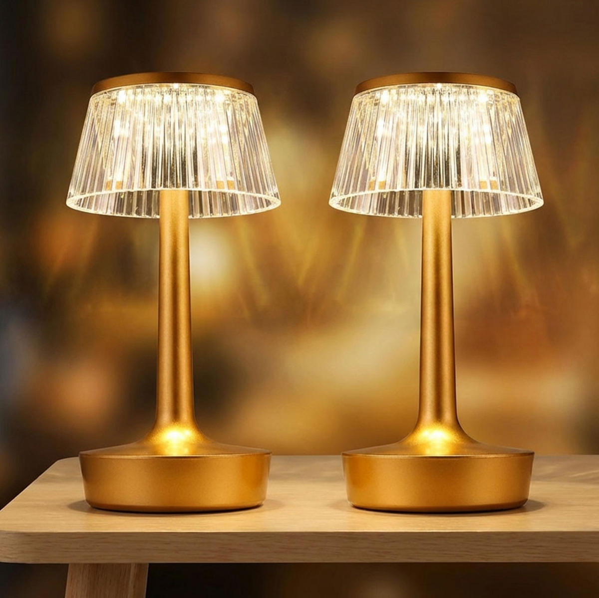 LED TISCHLEUCHTE Messing Kristall-Effekt 2er Set - Messingfarben, Kunststoff (12/12/23cm) - Globo Lighting