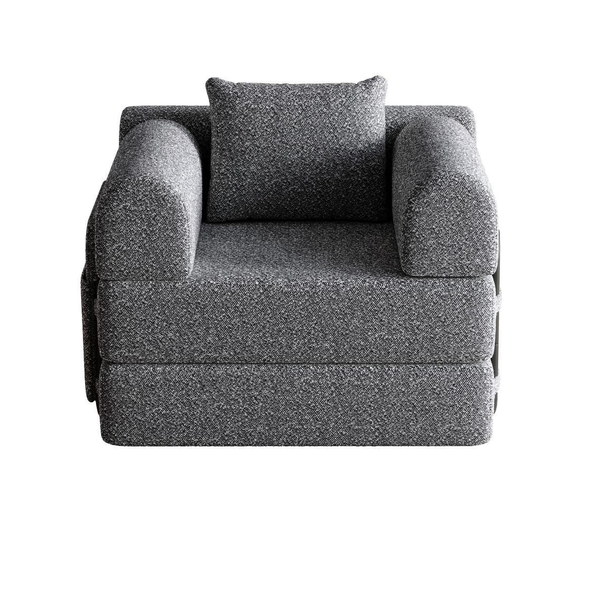 SCHLAFSOFA 2-in-1 mit Armlehnen-Ablagefach und Stahlrahmen grau Chenille 200/90/85 cm - Grau, Textil (94/49.5/94cm) - OKWISH