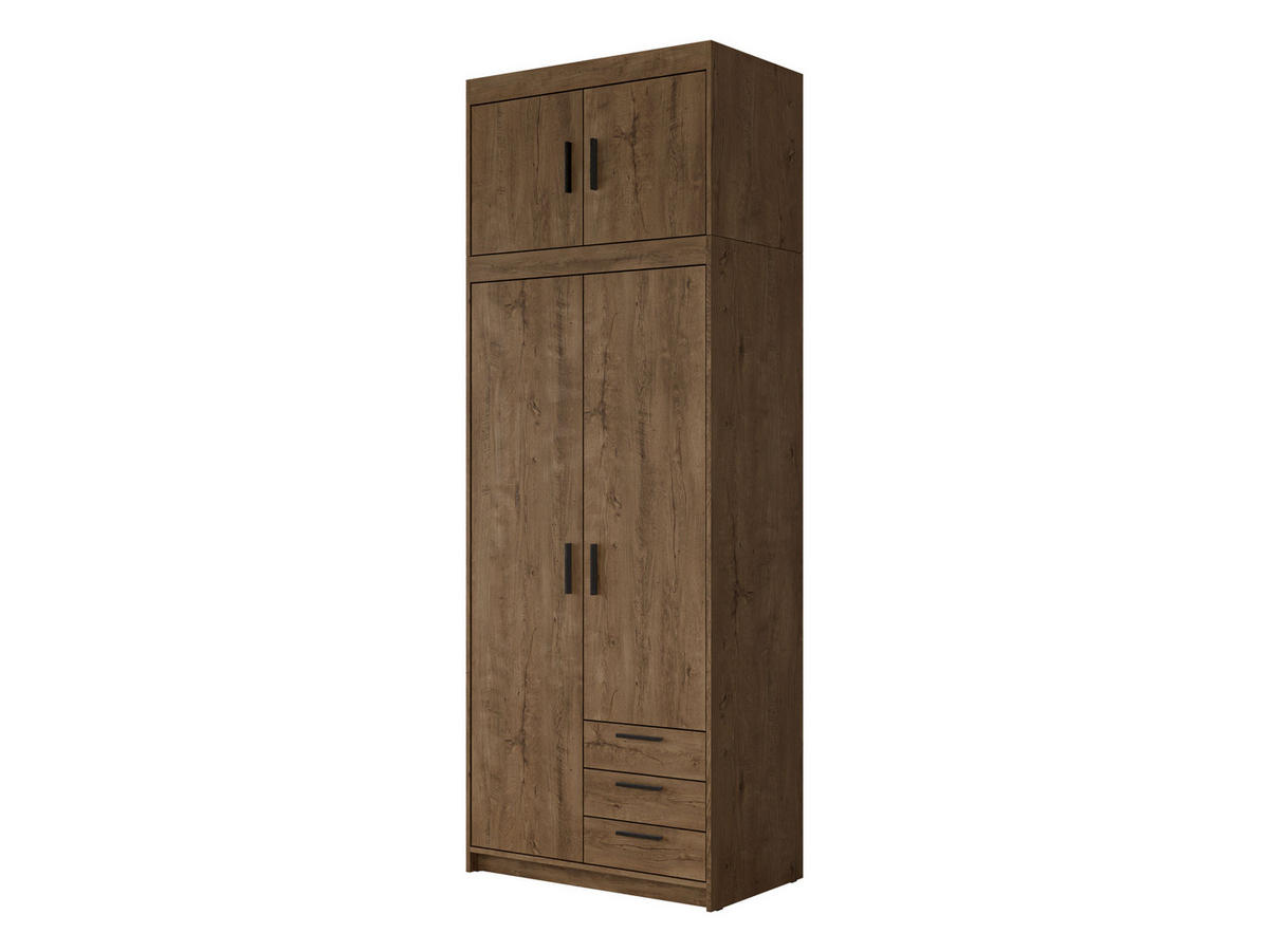 KLEIDERSCHRANK Elena 2D3S + Schrankaufsatz - Eichefarben/Schwarz, Holzwerkstoff/Kunststoff (90/246/53cm) - MIRJAN24