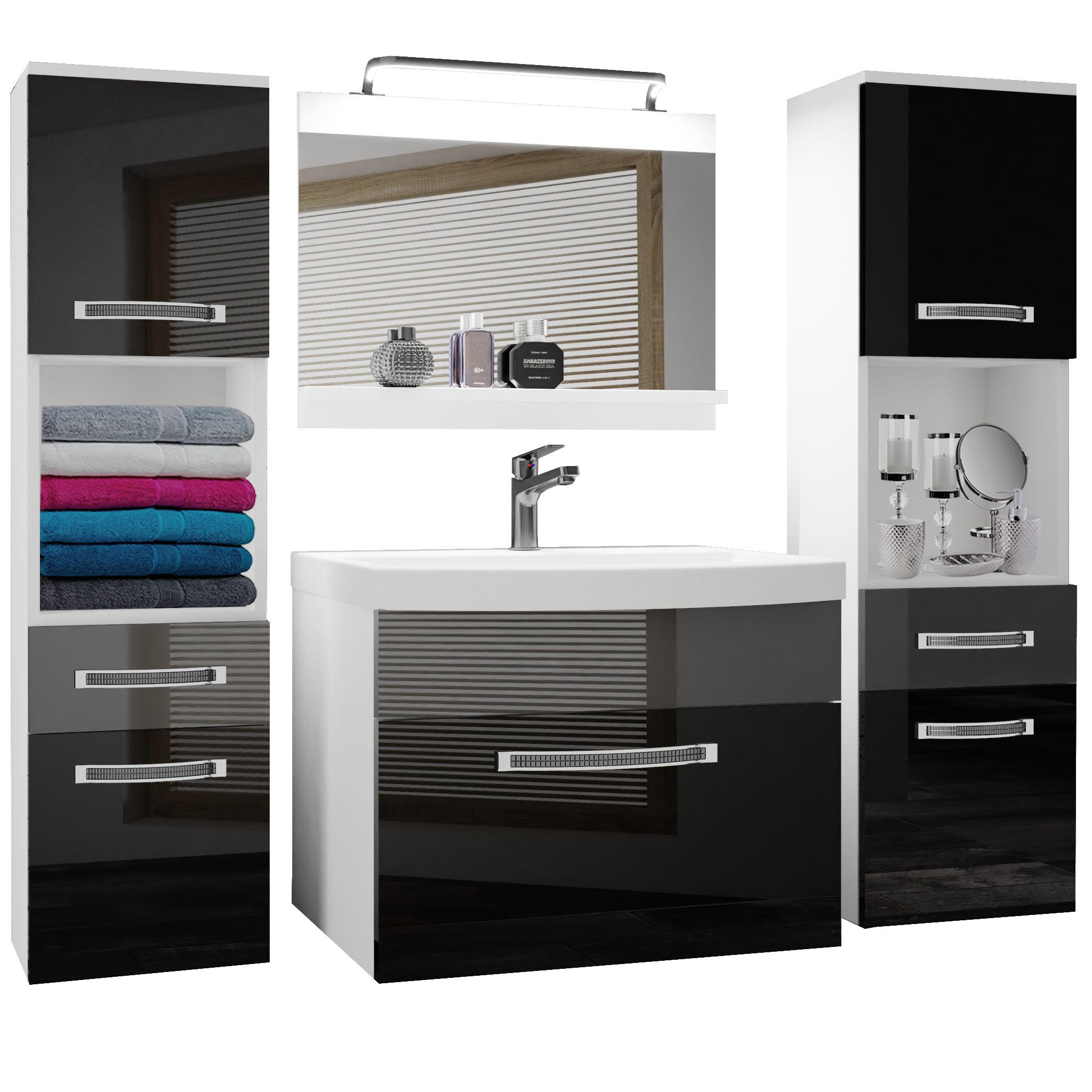 BADMÖBEL Badezimmer Schwarz Silber Glänzend - Silberfarben/Schwarz, Holz (140/113/40cm) - B BELINI GROUP
