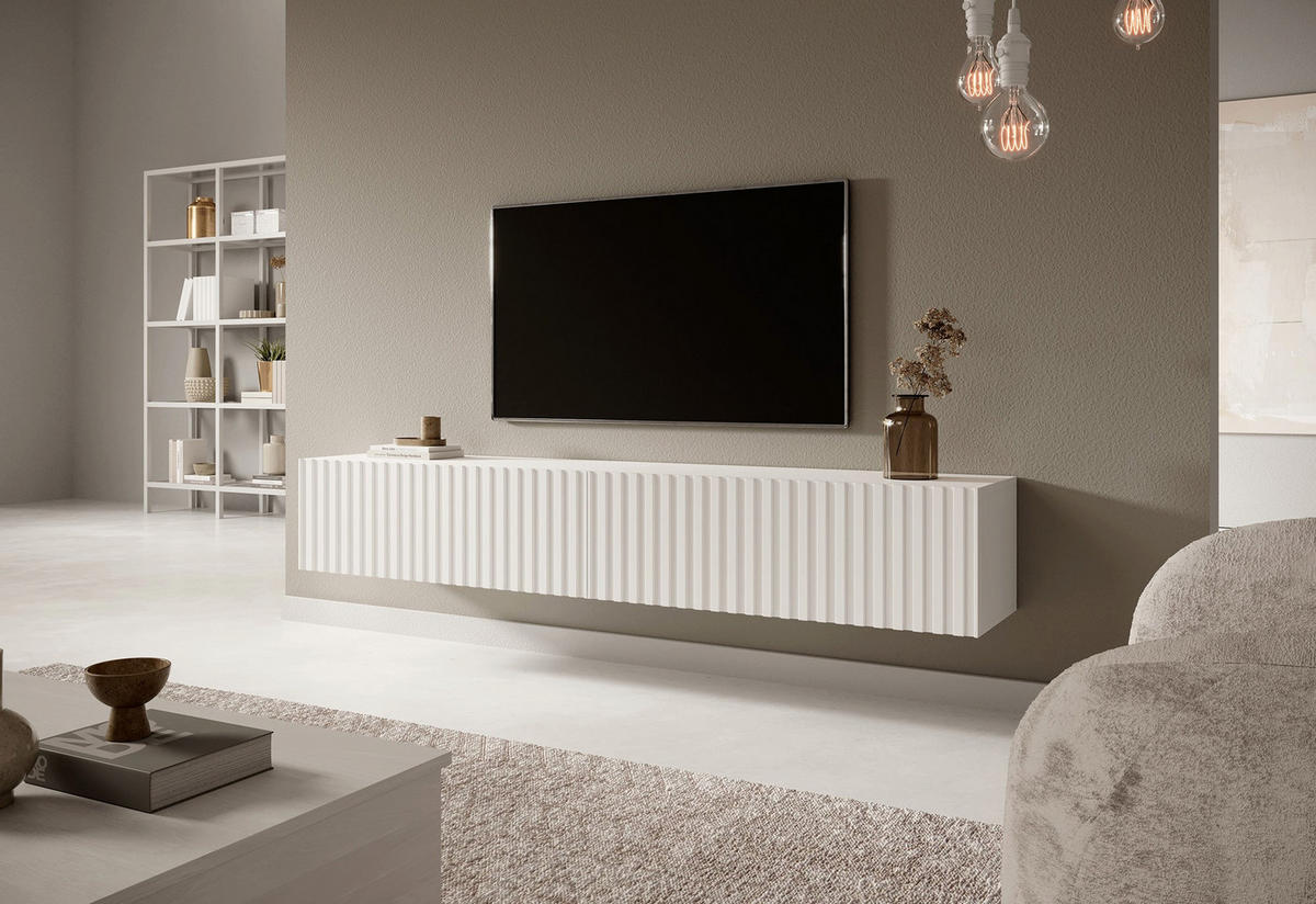 TV-HÄNGEBOARD Telire weiß mit Lamellenfronten, 175 cm - Weiß, Holzwerkstoff (175/30/31.6cm) - Selsey
