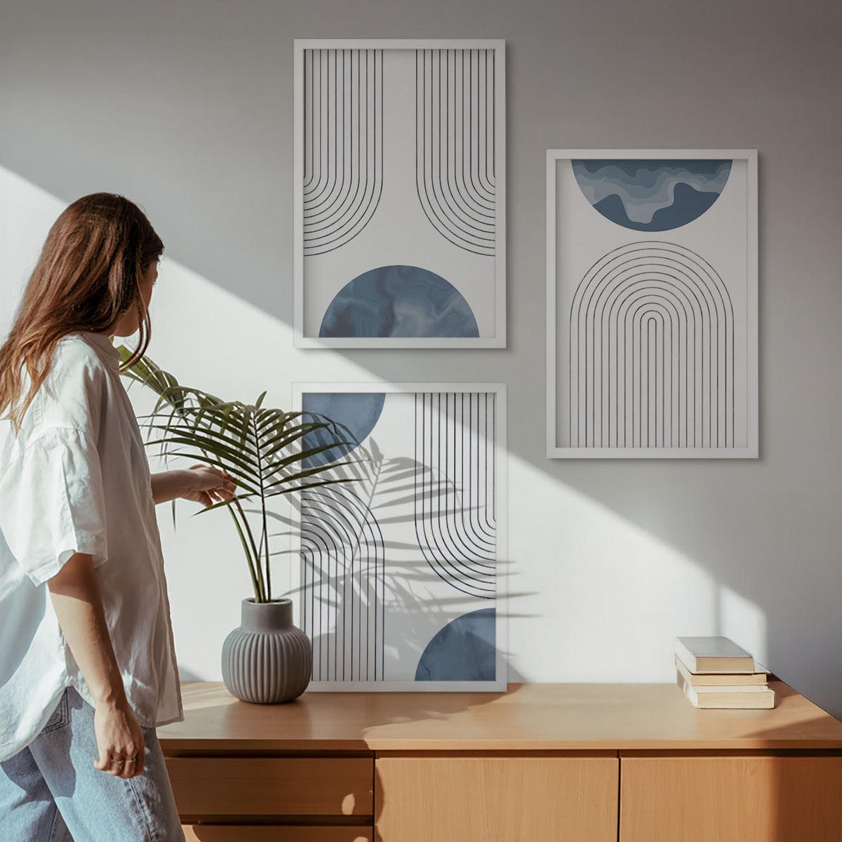 WANDBILDER 3er-Set - 40x60 cm Weißer Rahmen - Abstrakte blaue Muster - Weiß, Kunststoff (40/60cm) - ArtPrintCave