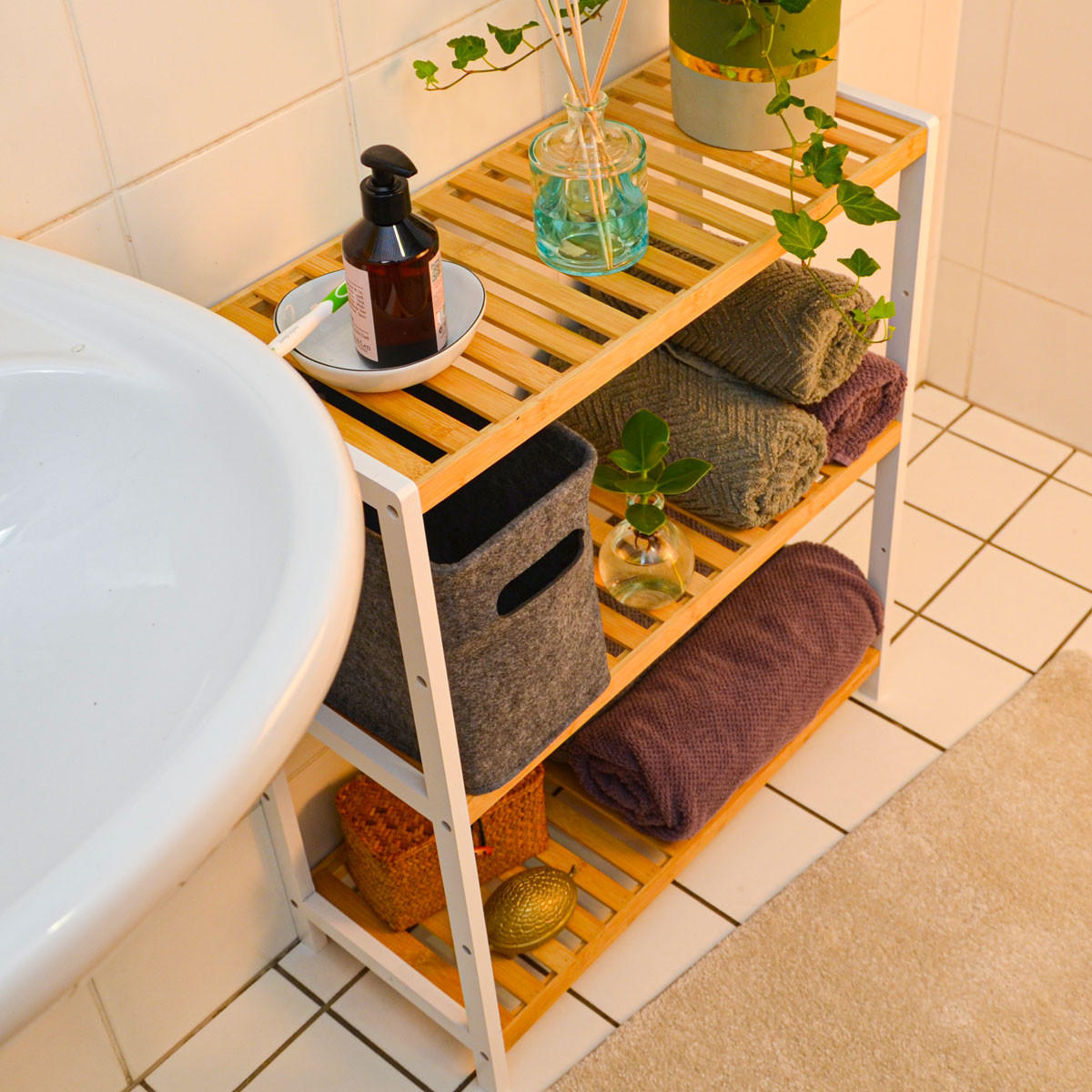 BAMBUS-SCHUHREGAL, 69/60/26 cm, Weiss - Weiß, Holz (26/69/60cm) - Dunedesign