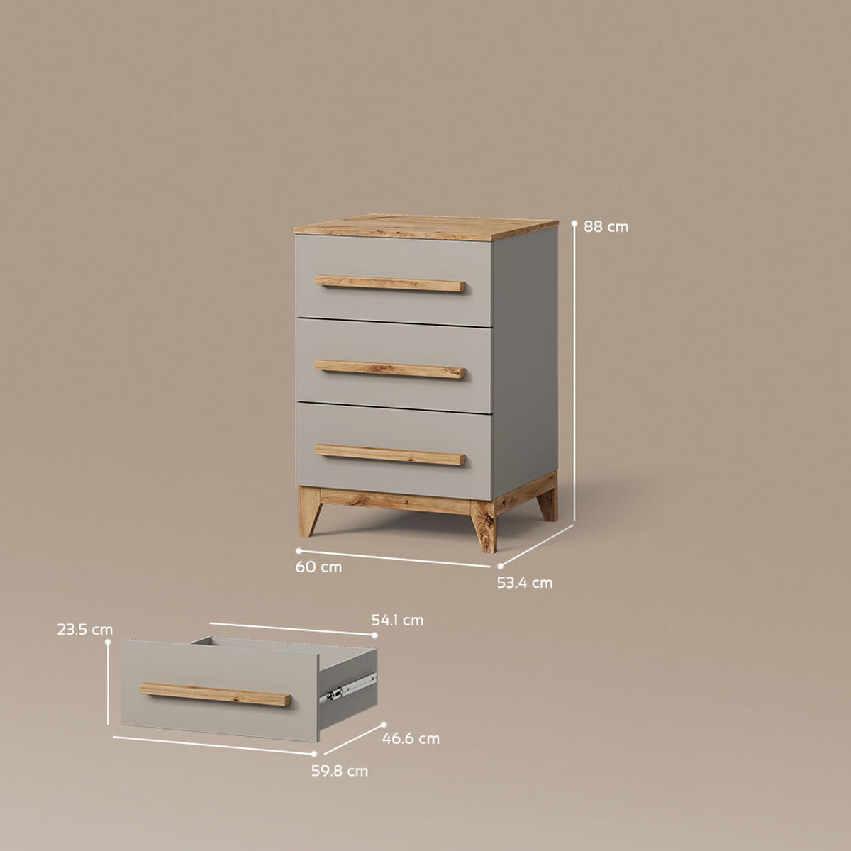 KOMMODE Mailo Cashmere/Artisan 60 x 88 cm mit Tür - Kaschmir/Eiche Artisan, Holzwerkstoff (60/88/53.4cm) - Livinity®