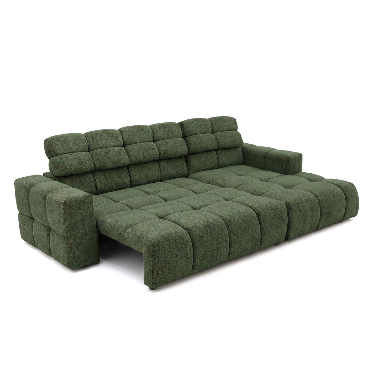ECKSOFA TENDER Rechts mit Schlaffunktion und Verstellbare Kopfstützen, Chenille grün - Schwarz/Grün, Holz/Kunststoff (176/315cm) - Muffo