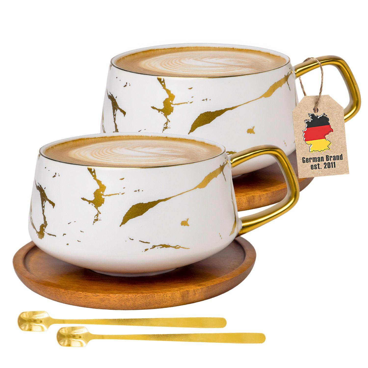 KAFFEETASSE Marmor Design 200 ml mit Untersetzer (2-tlg.) - Weiß, Keramik (13/6.3/13cm) - Intirilife