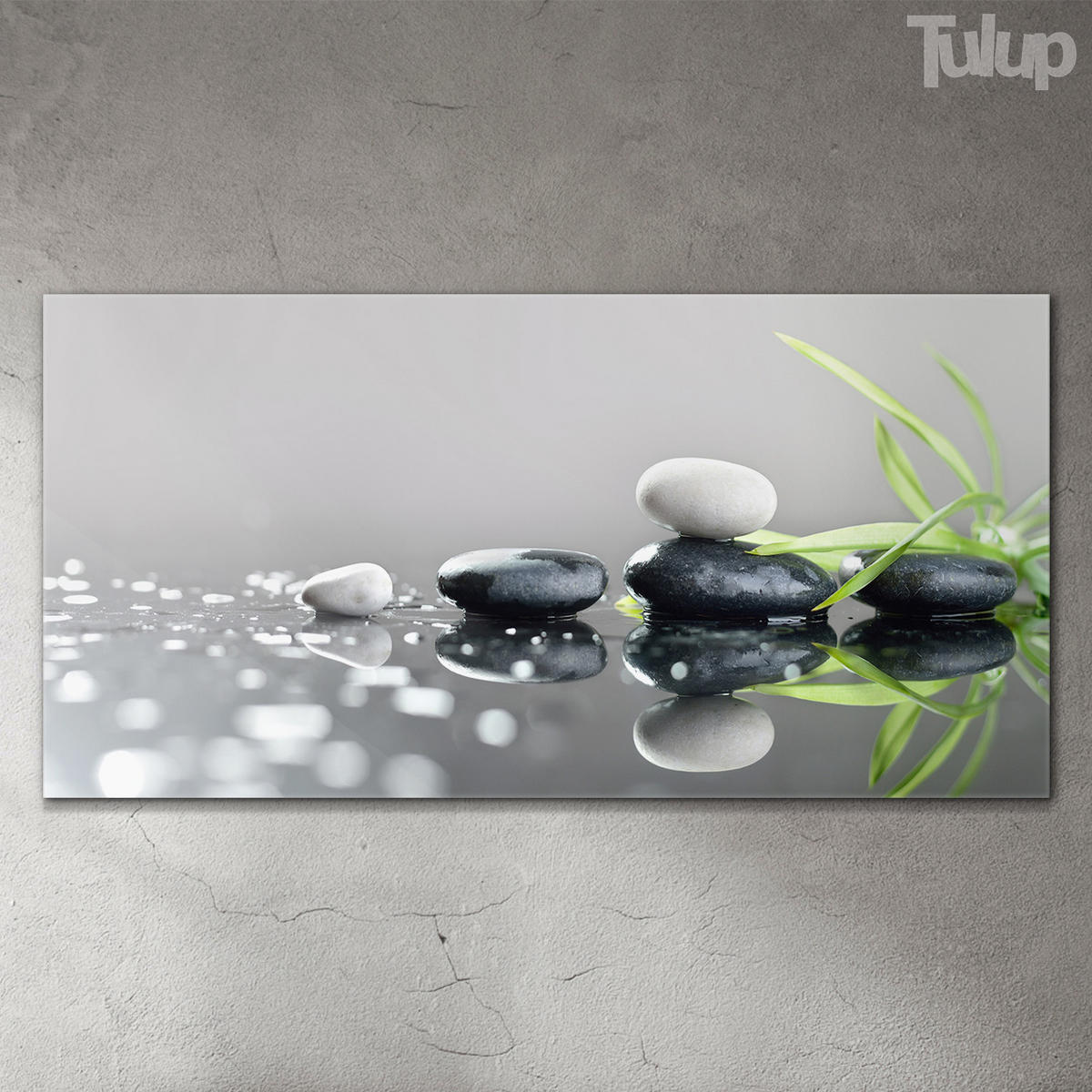 GLASBILD 120x60 cm Gras und Steine - Hellgrau, Glas (120/60cm) - TULUP