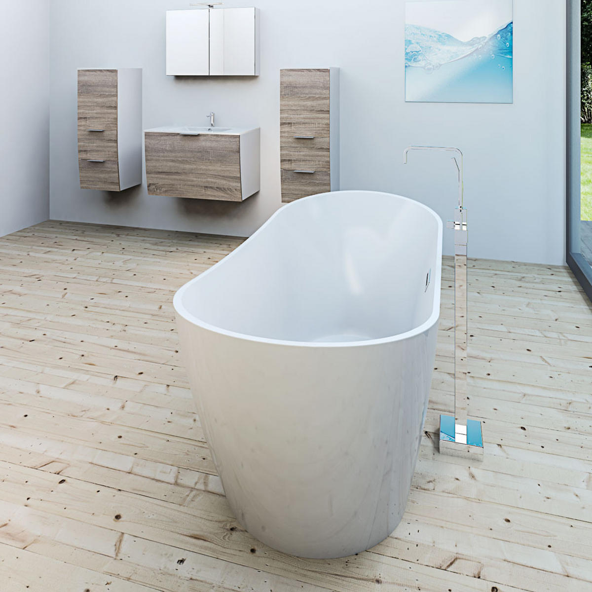 BADEWANNE freistehend F03 Armatur AF05 - Weiß, Glas/Kunststoff (80/72/180cm) - AcquaVapore by Sandra Jentho