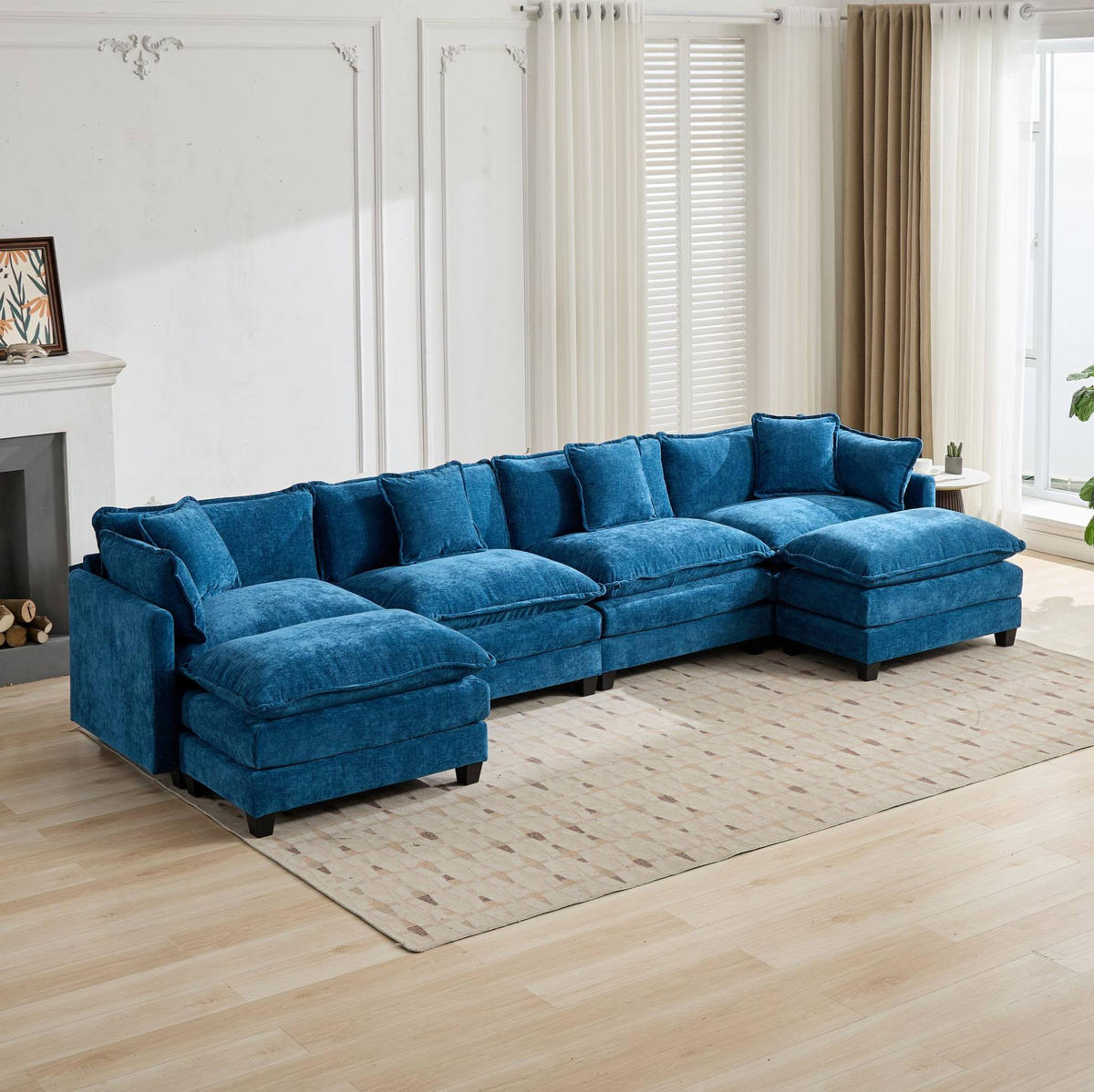 SOFA modular Chenille Blue 4-Sitzer - Blau, Holz (75/84/380cm) - Meubliv