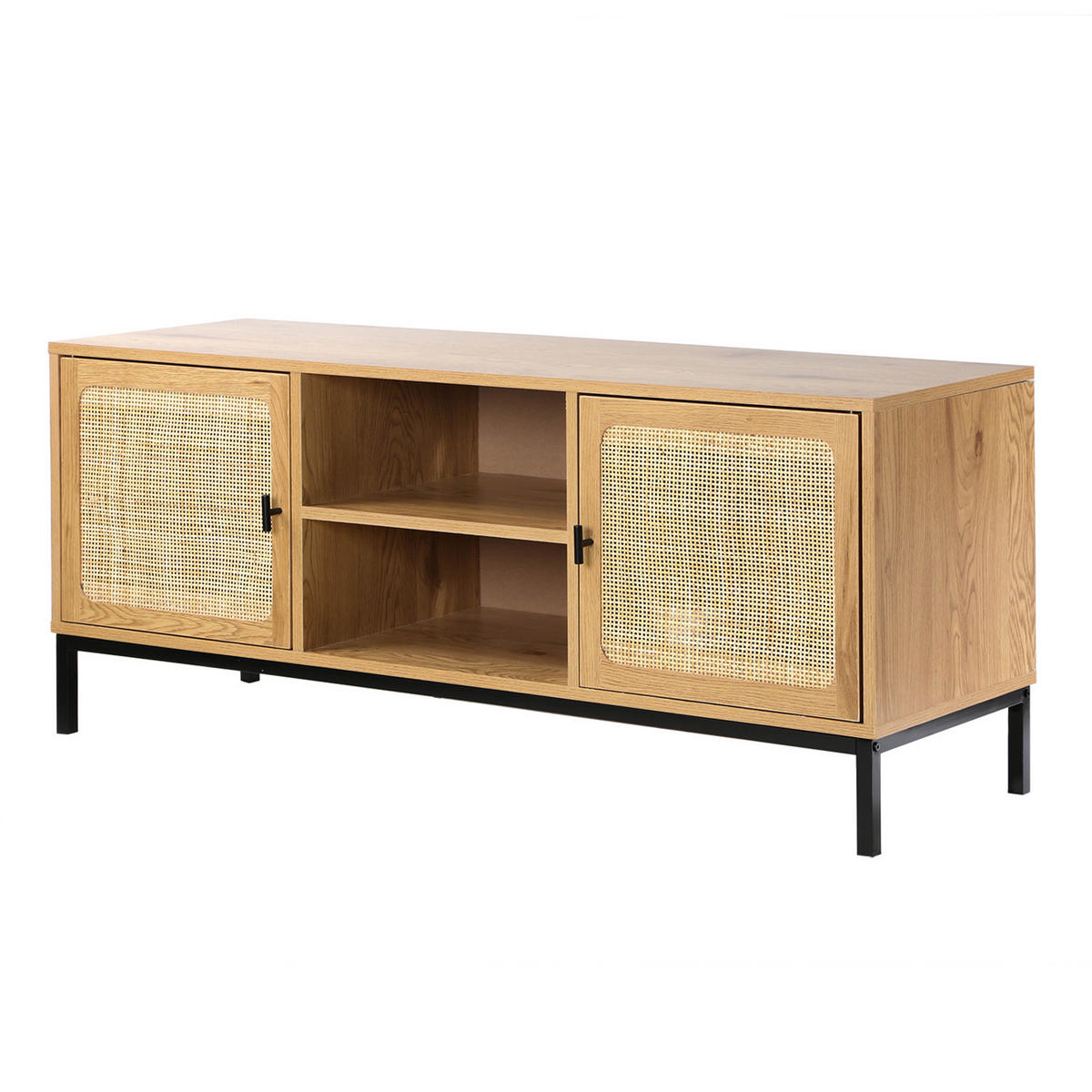 TV-MÖBEL mit 2 Türen, Rattangeflecht und 2 Ablagen - L120cm - Apfelbaumfarben, Holzwerkstoff (39/51/120cm) - Calicosy