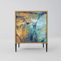 SIDEBOARD ABSTRACT THOUGHTS, Eichefarben, 57,5x42x72,5 cm, Schwarze Metallfüße - Eichefarben/Multicolor, Holzwerkstoff/Metall (57.5/72.5/42cm) - SpaceRebels