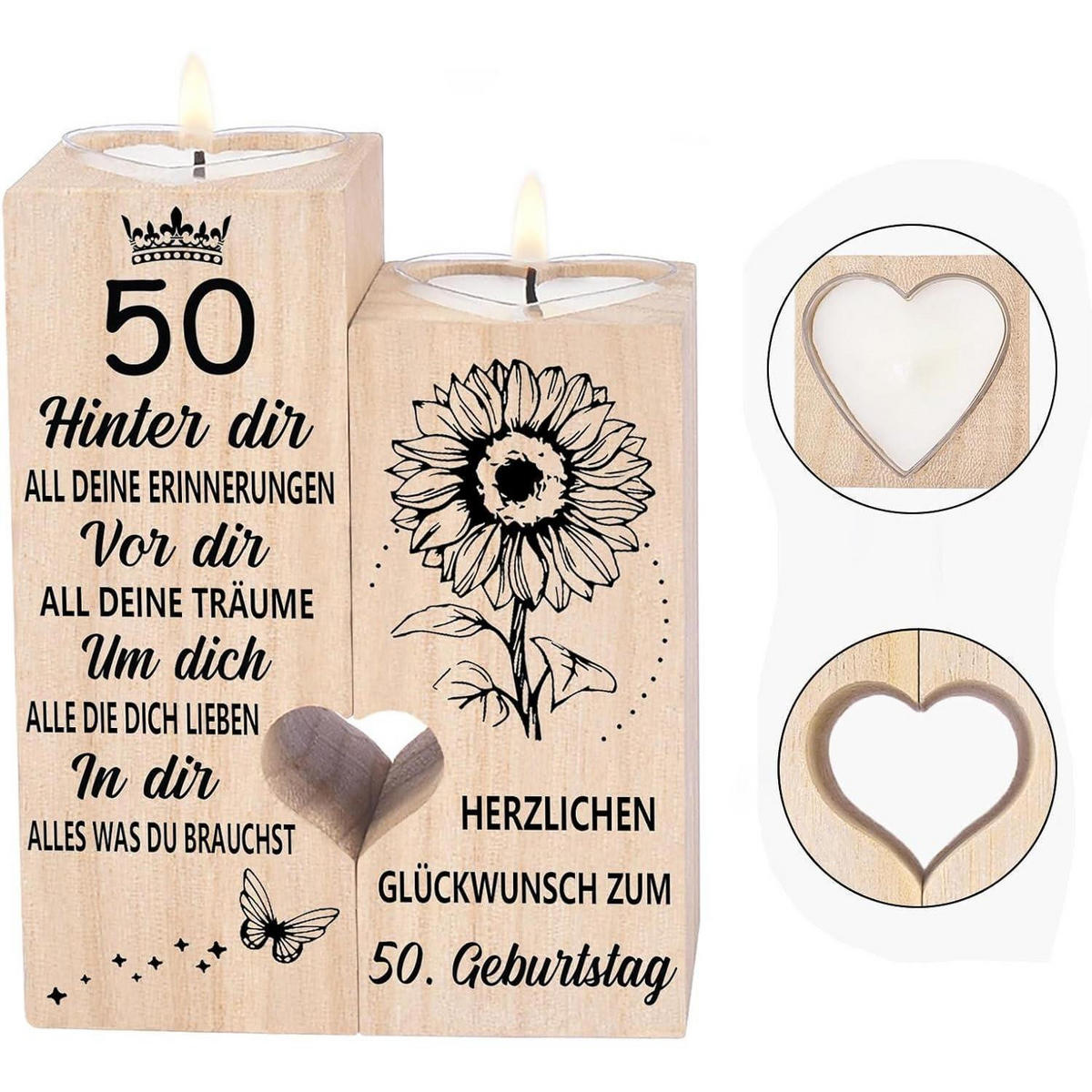 KERZENSTÄNDER 50. Geburtstag Holz 10 x 4,5 x 12 cm - Braun, Holz (4.5/12/10cm)