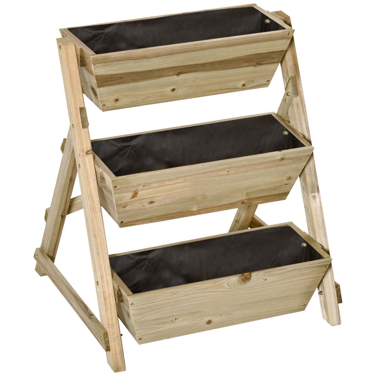 HOCHBEET DE-05334 Blumentreppe, 3 Ablagen Natur - Grün, Holz (71/77/61cm) - ComfortXL