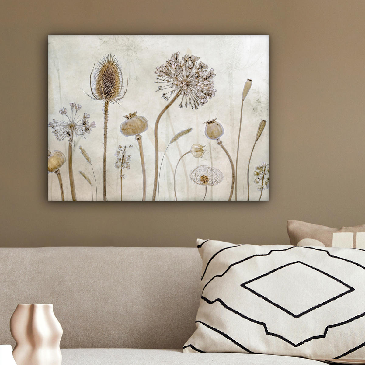 LEINWANDBILD Blumen - Aquarell - Stilleben - Braun - Vintage 40x30 cm - Beige, Textil (40/30cm) - MuchoWow