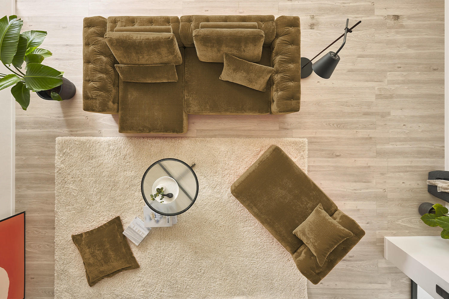 MODULSOFA SEPHI Braun Cord - Dunkelbraun/Schwarz, Kunststoff/Textil (375/62/109cm) - KAWOLA