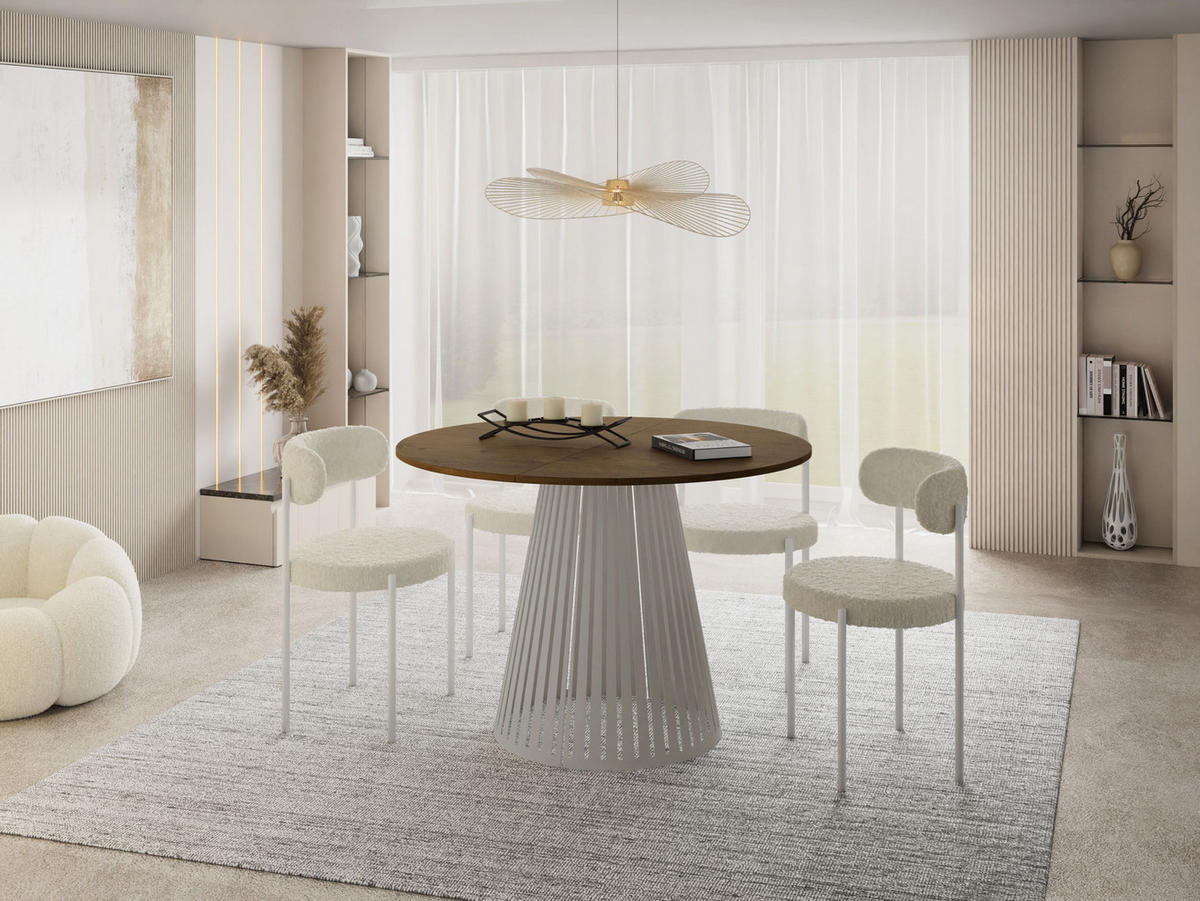 ESSTISCH Naro rund ausziehbar mit Lamellen-Metallgestell in Grau-Beige, Braun 120-200/120/76 cm - Kaschmir/Alteiche, Holzwerkstoff/Metall (120/120/76cm) - WFL GROUP