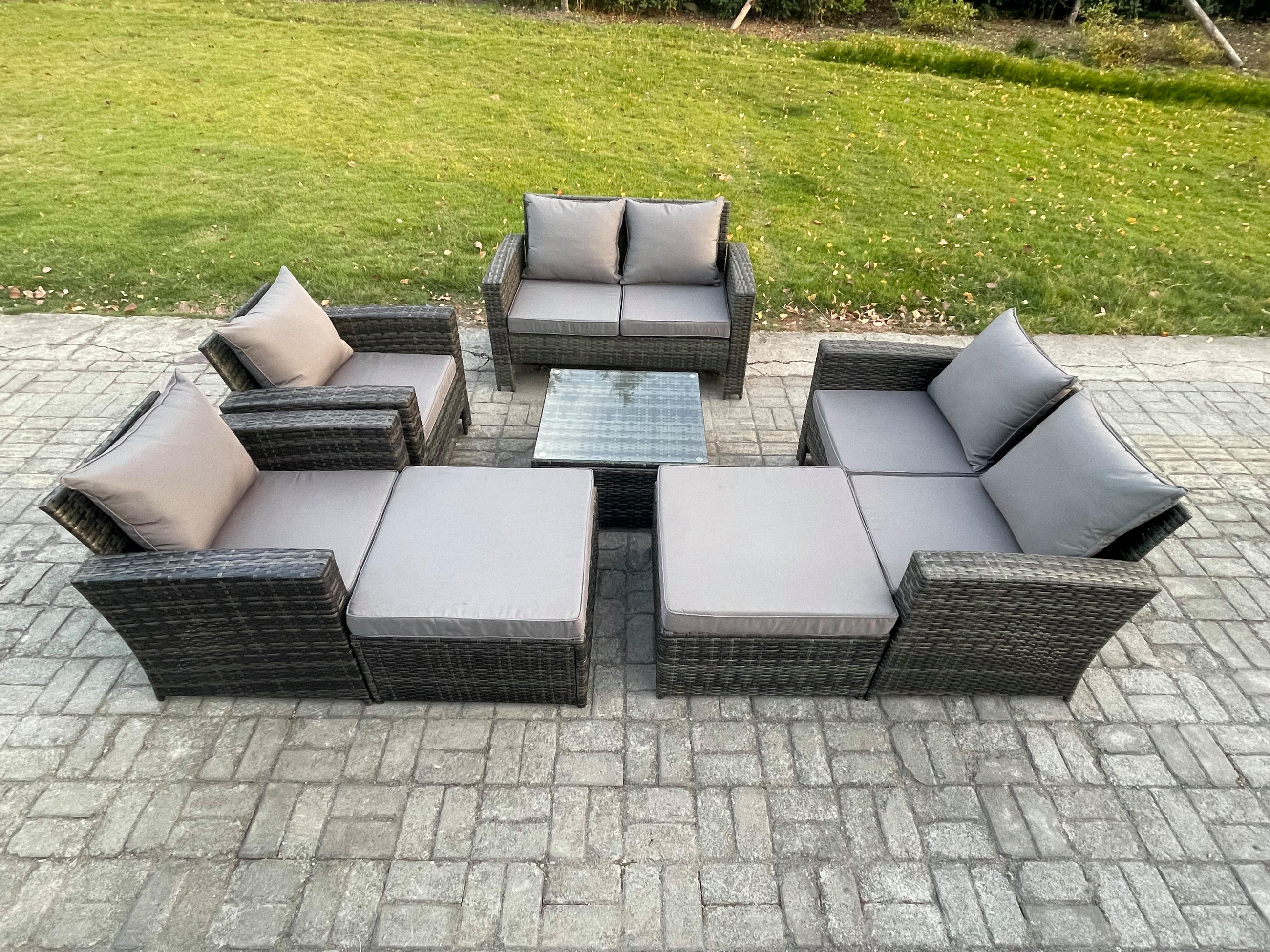 GARTENSET Polyrattan Dunkelgrau 8-Sitzer - Dunkelgrau, Metall - Fimous