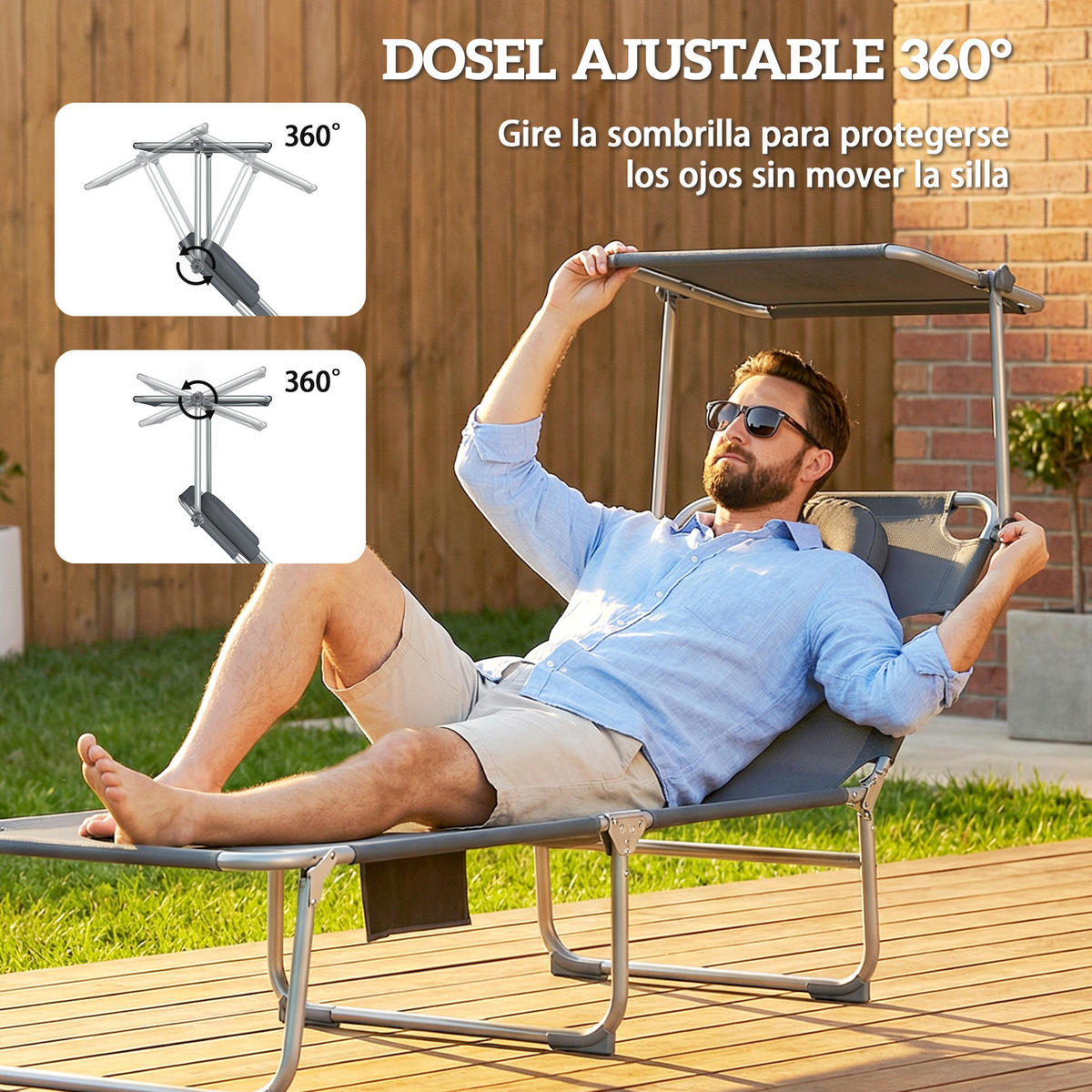SONNENLIEGE Set aus 2 verstellbaren klappbaren Sonnenliegen mit 360,188*56*27 cm ,Grau - Grau, Metall (56/27/188cm) - Vallsero