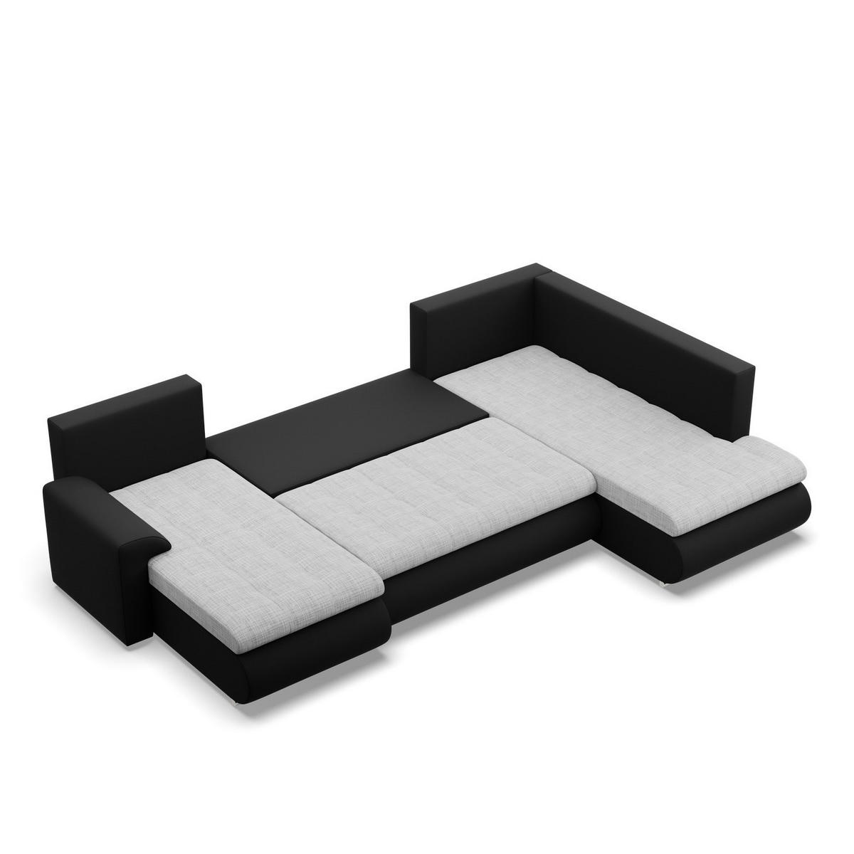 U-SOFA MIT SCHLAFFUNKTION FORESTA, Grau + Schwarz - Schwarz/Grau, Textil (300/89/200cm)