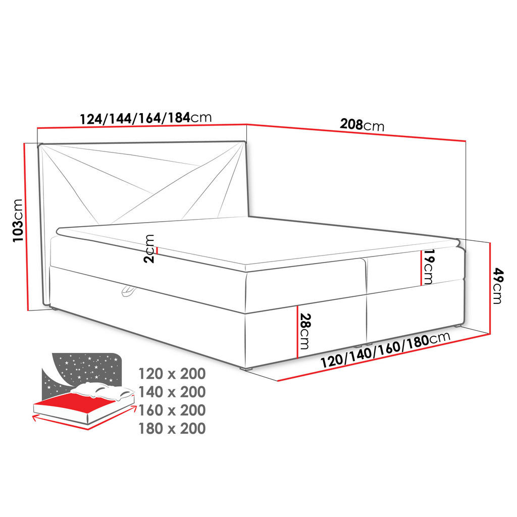 Thumbnail - Mirjan24 Boxbett, Blau, Holz, H3, 140x200 cm, Schlafzimmer, Betten, Boxspringbetten