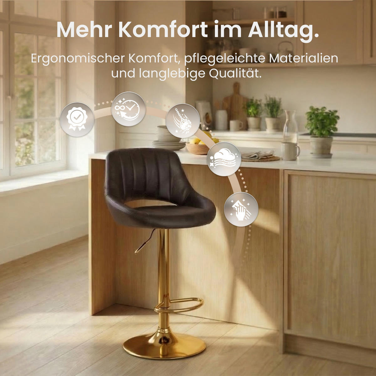 BARHOCKER Lederlook Braun - Goldfarben/Braun, Textil/Metall (47/85/48cm) - CLP