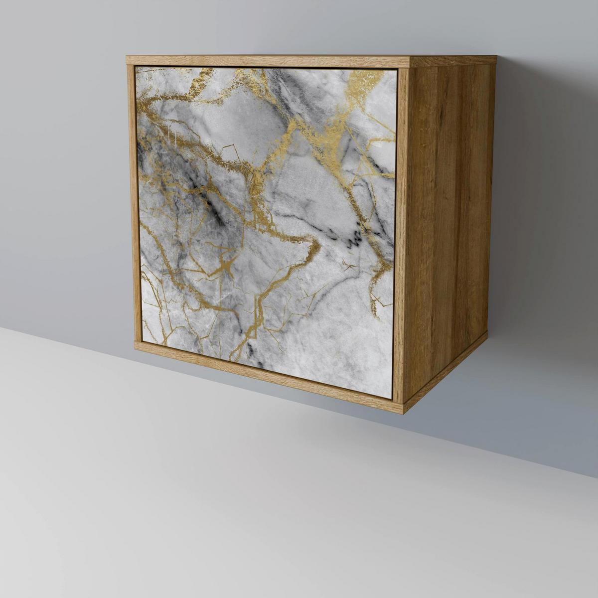 SIDEBOARD TIMELESS GLIDE, Eichefarben, 57,5x42x70,5 cm, Schwarze Metall-Sternfüße - Eichefarben/Multicolor, Holzwerkstoff/Metall (57.5/70.5/42cm) - SpaceRebels