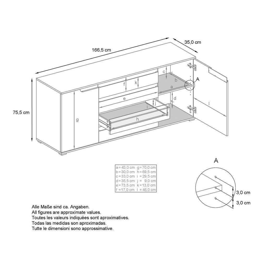 Thumbnail - Vladon Sideboard, Grau, Holzwerkstoff, 166.5x75.5x35 cm, Wohnzimmer, Kommoden & Sideboards, Sideboards