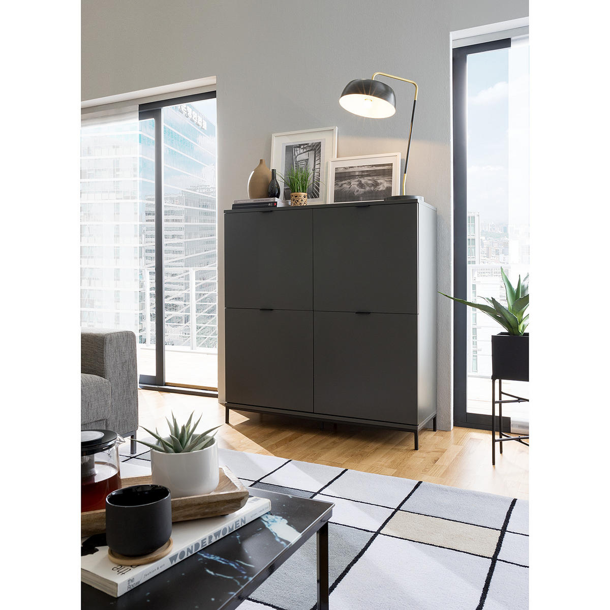 HIGHBOARD - Dunkelgrau - Dunkelgrau, Holzwerkstoff (110/124/40cm) - home24