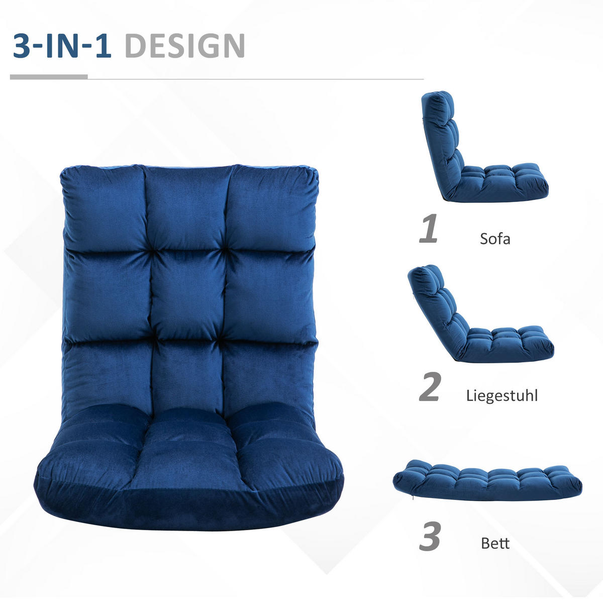 BODENSTUHL Bodensessel mit verstellbarer Rückenlehne Bodensofa Blau - Blau, Metall (71/53.5/55cm) - HOMCOM