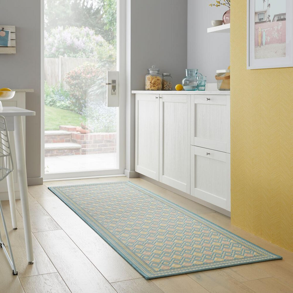 OUTDOOR-TEPPICH Pastell-Streifen, sommertauglich, eisfarben RAVENGLASS, Pastellfarben 80x230 cm - Pastellblau, Textil (80/230cm) - KADIMA DESIGN