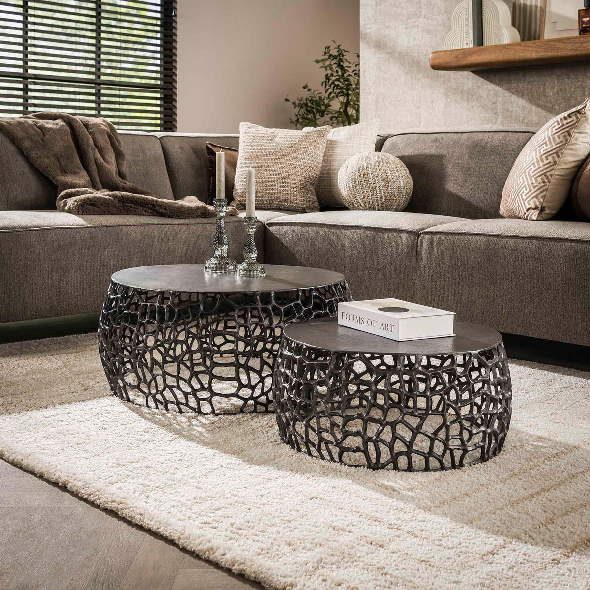 COUCHTISCH Maze Schwarz 75/75/30 cm 2er-Set - Schwarz, Metall (75/75/30cm) - Hoyz Collection
