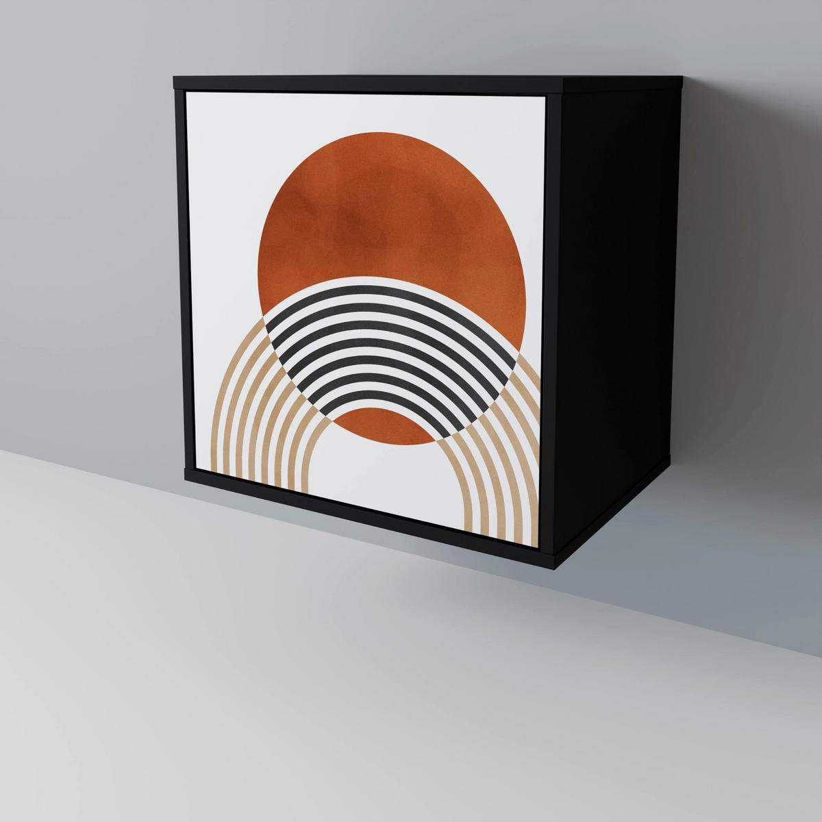 SIDEBOARD CIRCLE RHYTM, Schwarz, 57,5x42x72,5 cm, Schwarze Metallfüße - Multicolor/Schwarz, Holzwerkstoff/Metall (57.5/72.5/42cm) - SpaceRebels