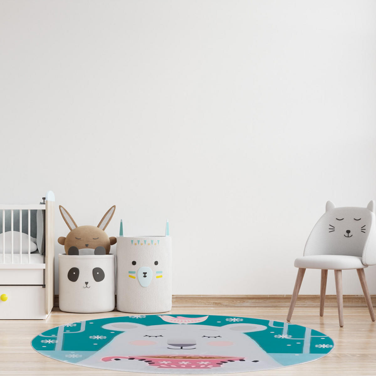 KINDERTEPPICH Bambini Orsetto Mazovia Rund Ø100cm Weiß Rosa Teddybär Kurzflor - Pink, Textil (100/100cm) - Mazovia