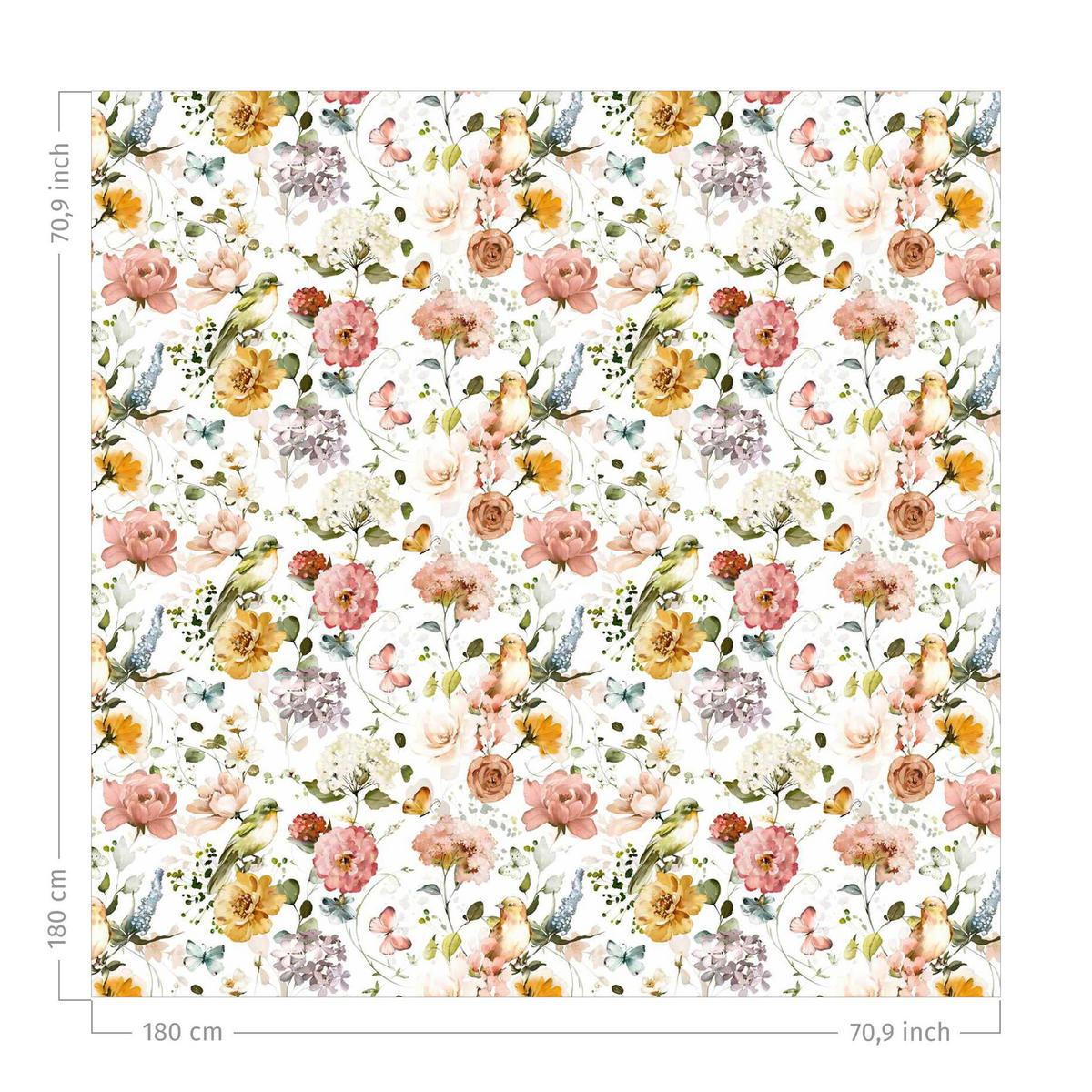 DUSCHVORHANG Blumen und Vögel Aquarell Muster 180/180 cm - Pastellblau, Textil (180/180cm) - Bilderwelten