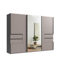 SCHWEBETÜRENSCHRANK 3-türig B300/H216/T65 cm, Korpus Grafit, Türen & Schubladen Sandgrau / Spiegel, Kleiderschrank inkl. Vollausstattung / 22057 - Sandfarben/Bordeaux, Holzwerkstoff/Metall (300/216/65cm) - luma-home
