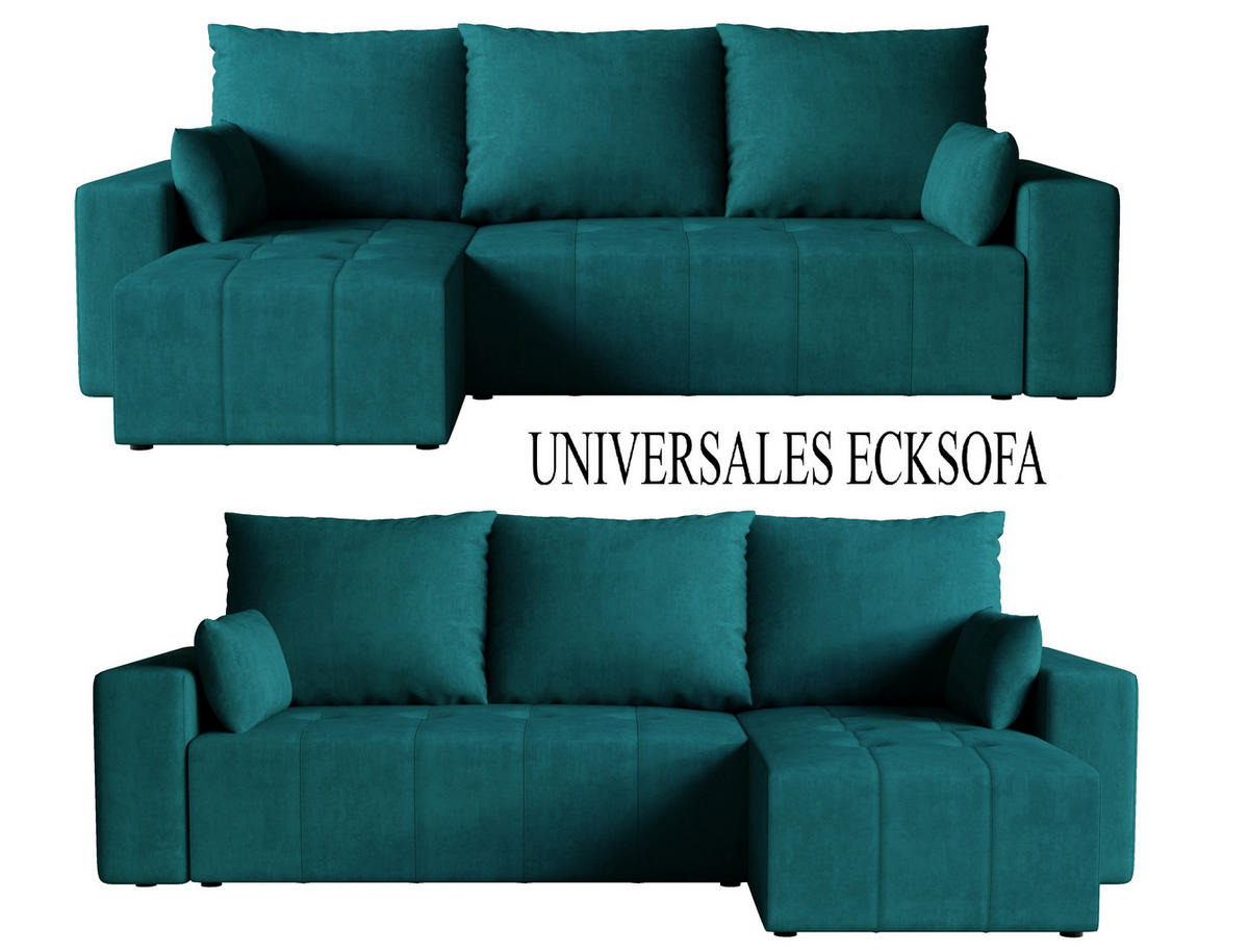 ECKSOFA Tico mit Bettkasten und Schlaffunktion, L-Form/XL-Form, Velourstoff, Universal - Türkis, Holzwerkstoff (246/145cm) - 4ALL HOME